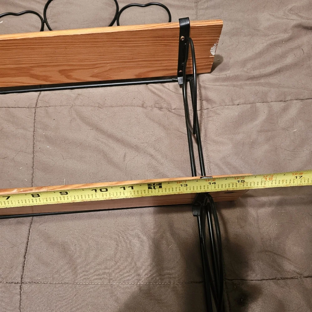 2 tier wrought iron and wooden shelf